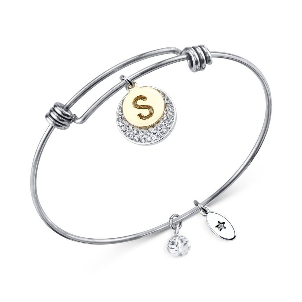 Unwritten Pave Initial S Disc Bangle Bracelet in Silver MSRP $55 NWT